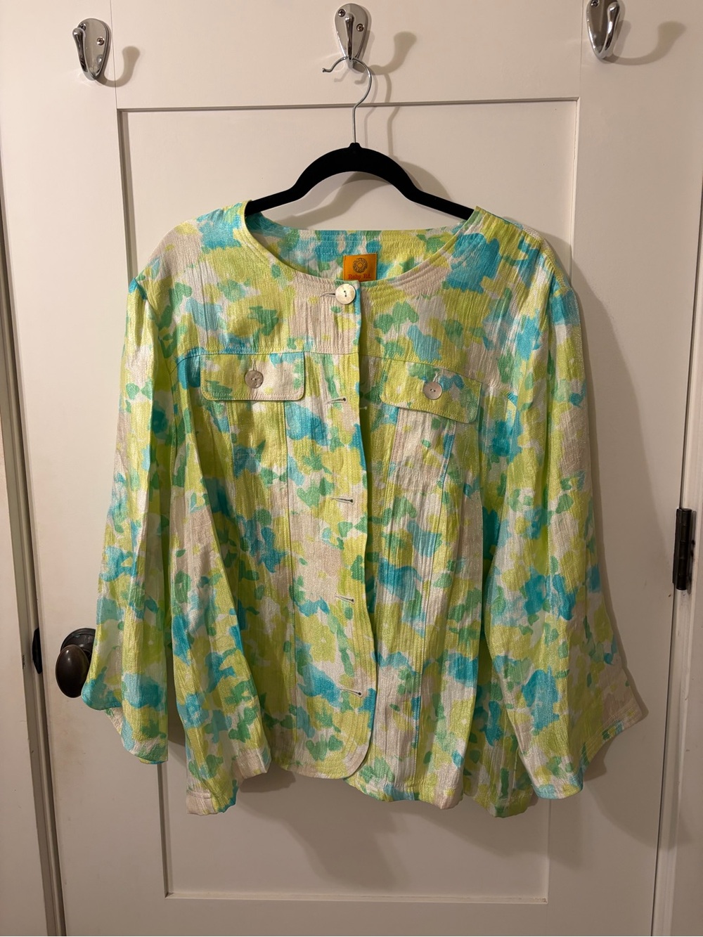 Ruby Rd. Lime Green Aqua Floral Lightweight Blazer